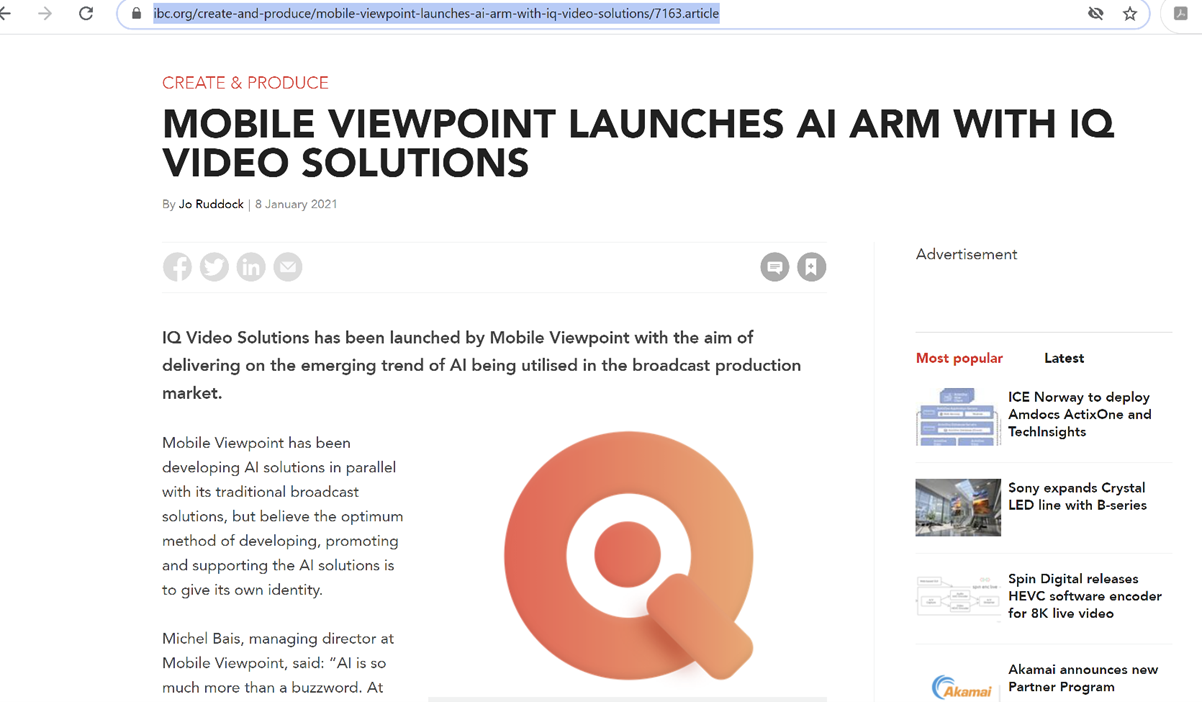 Read more about the article IBC Daily; Mobile Viewpoint launches AI arm with IQ Video Solutions